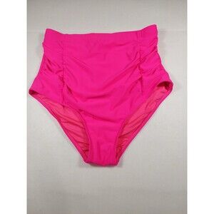 Tempt Me Women’s High Waisted Swimsuit Bottom Ruched Size M Hot Pink NWT